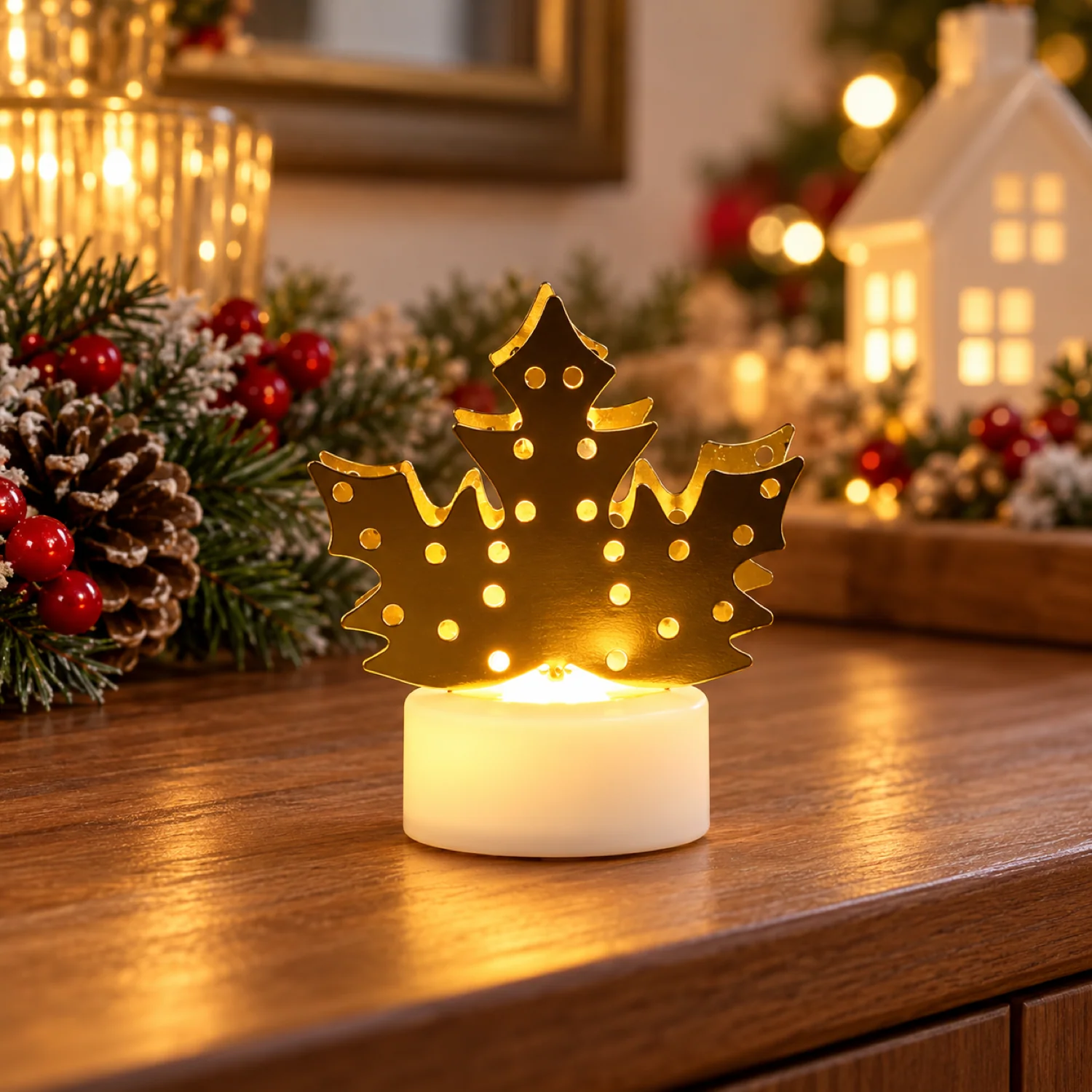 LED Gold Metal Leaf Diya Lamp – Battery Operated Festive Glow