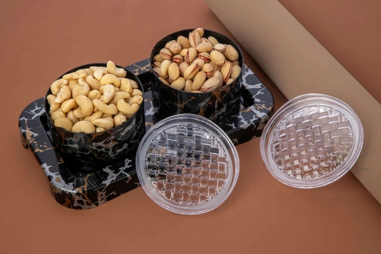 Airtight Dry Fruit Containers – Elegant Black & Gold Marble Set