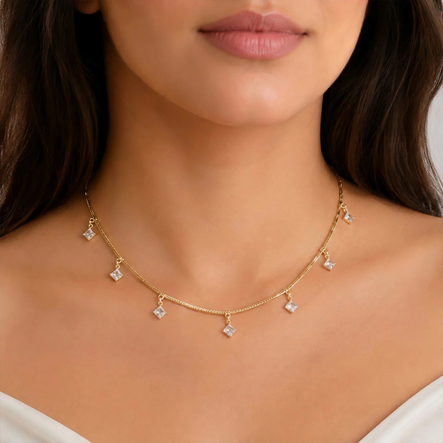 Gold Chain Multi Square Drop Necklace – Elegant & Luxurious Jewelry