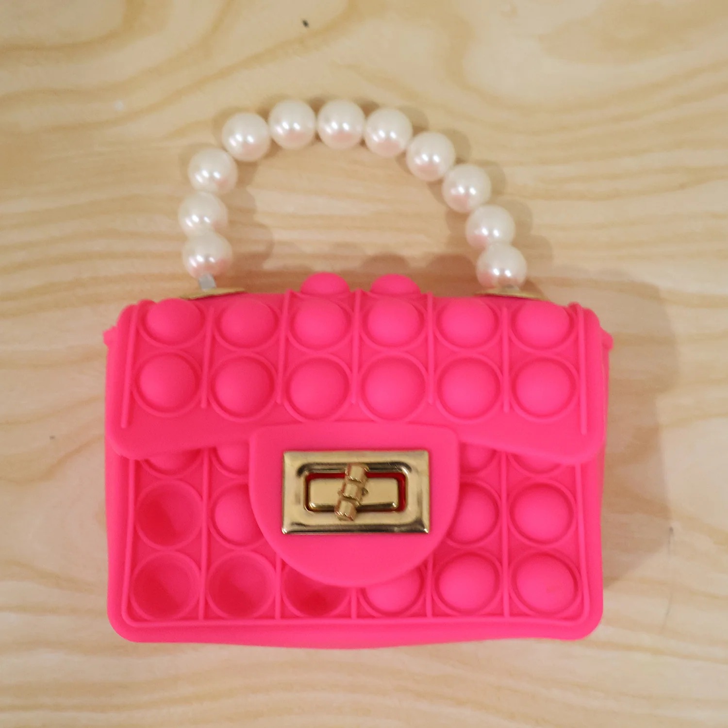Kids Pop It Fidget Purse Silicone Sling Bag with Pearl Handle