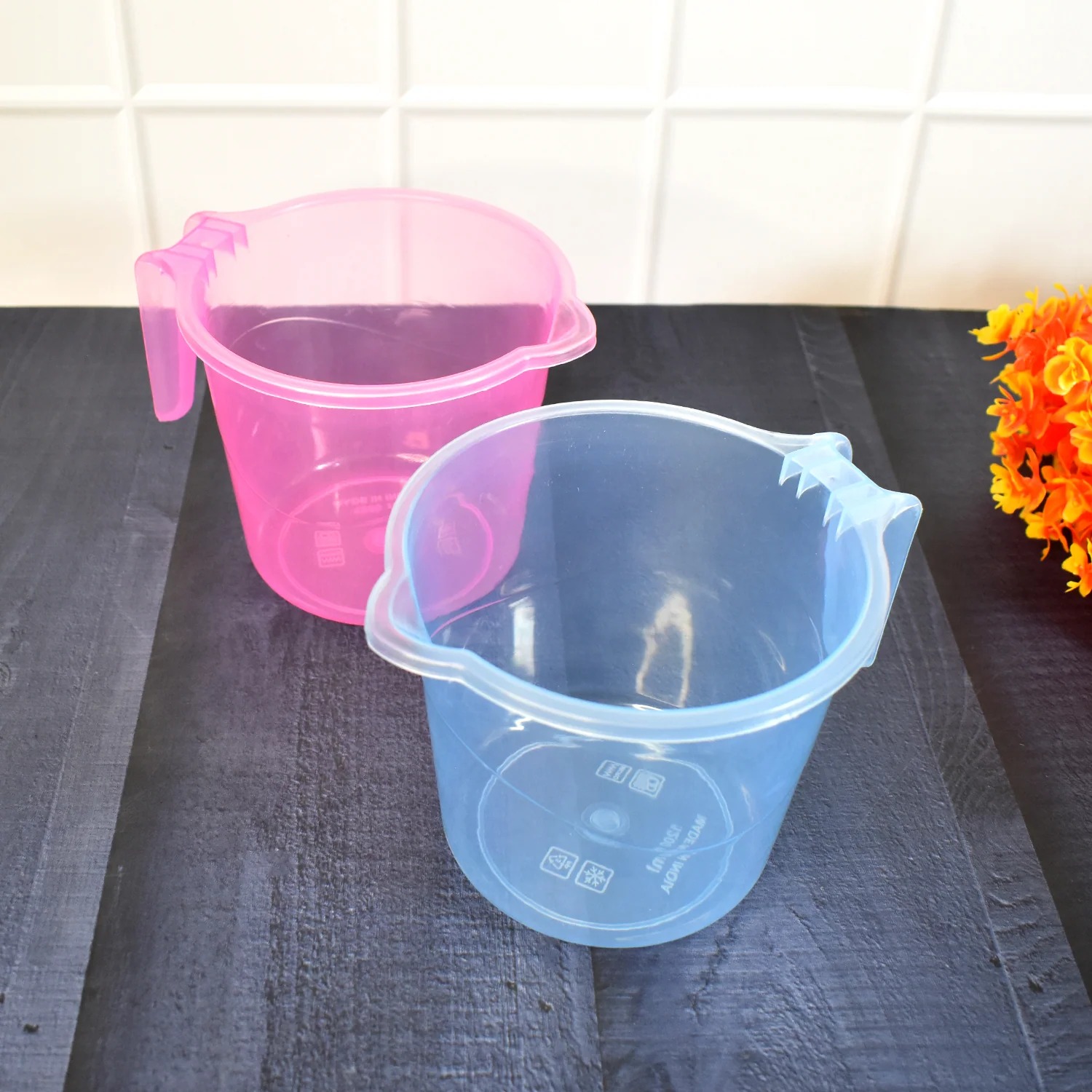 Plastic Bath Mug – 1200ML Transparent Mix Colour (Set of 5) | Mini Bubbles