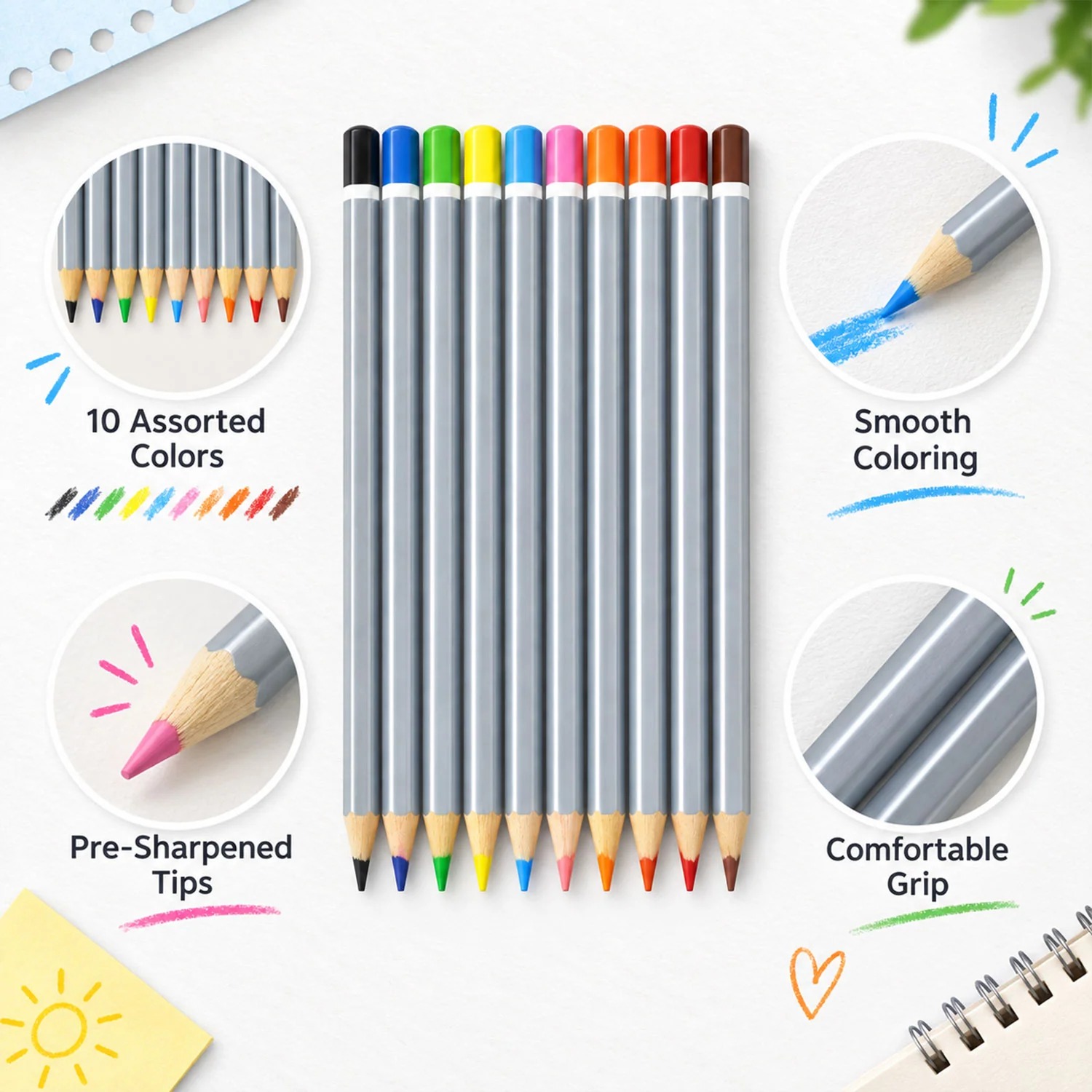 Wooden Colour Pencil Set with Sharpened Tips for Drawing and School Art Projects