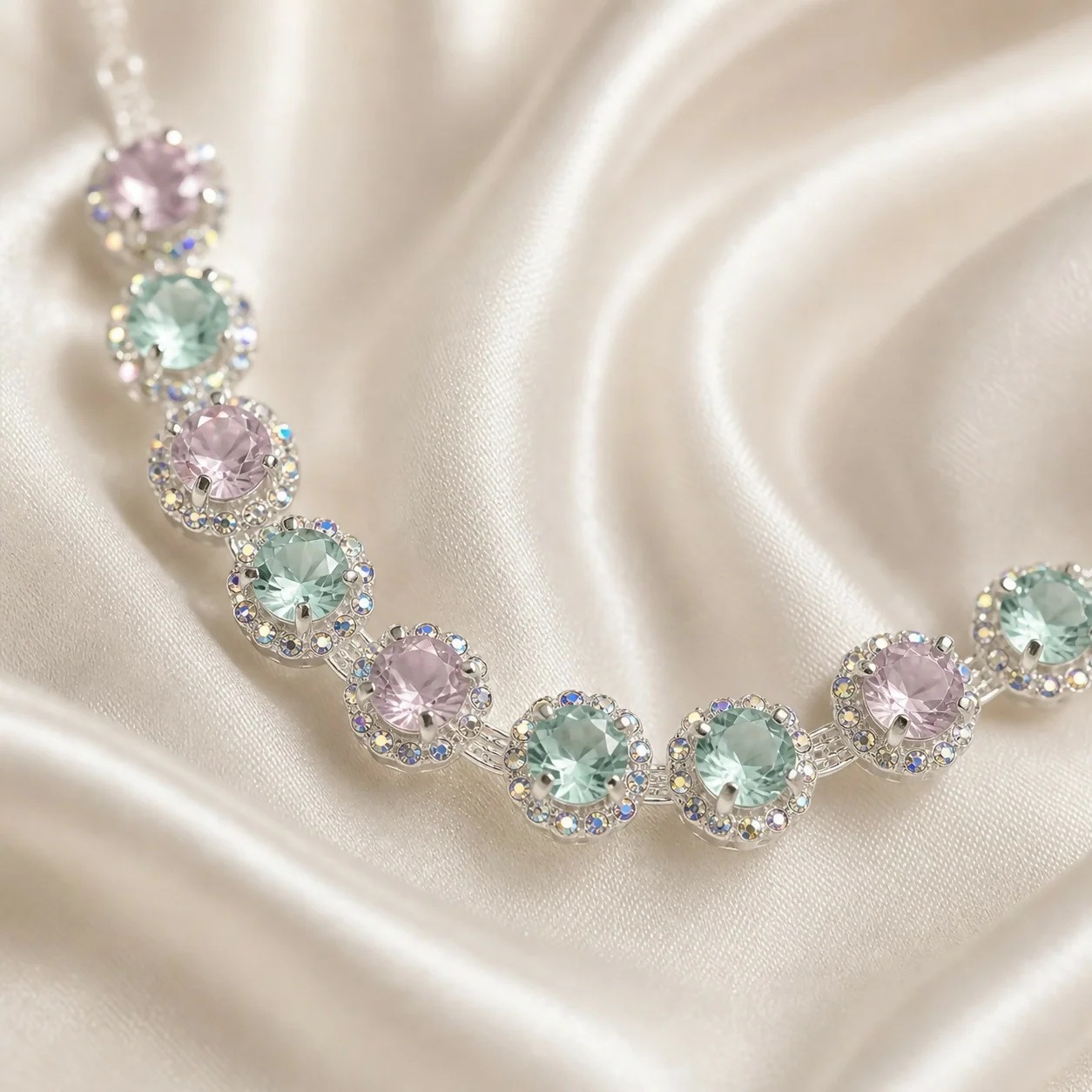 Elegant Pastel Stone American Diamond Necklace and Earrings Set for Women