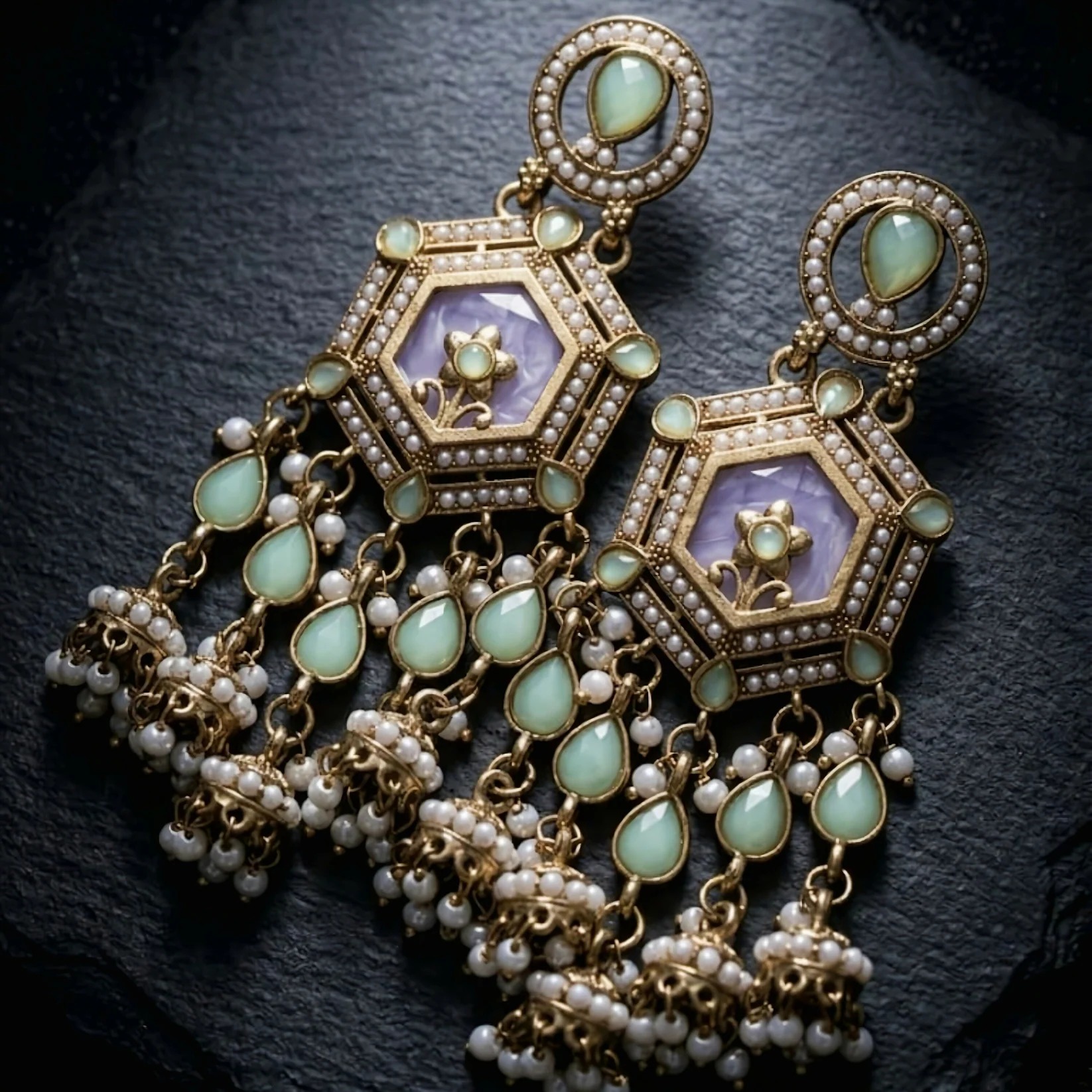 Premium Meenakari Jhumka Earrings with Pearl Beads and Elegant Gold Plated Design