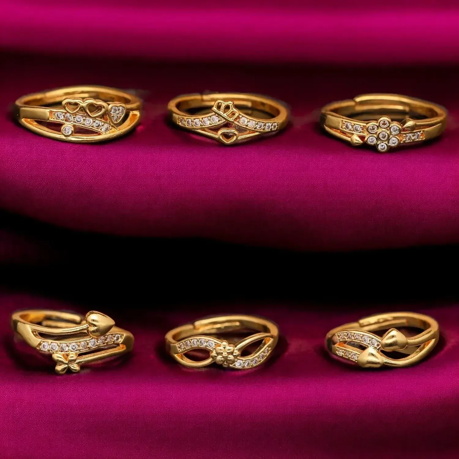 Gold Plated Finger Ring Set – Elegant Brass Rings with Diamond Detailing