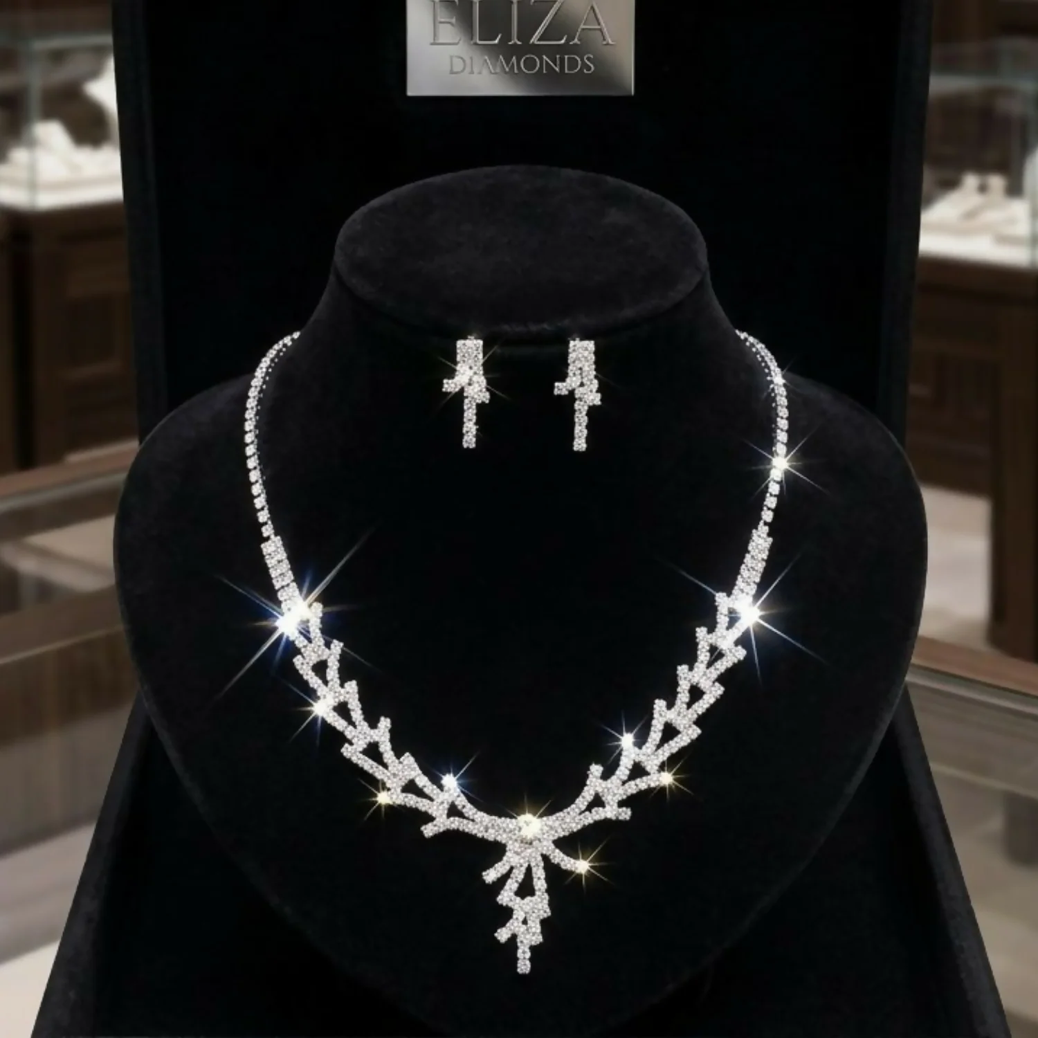 Luxury Cubic Zirconia Diamond Necklace and Earrings Set for Women Bridal Jewelry Gift