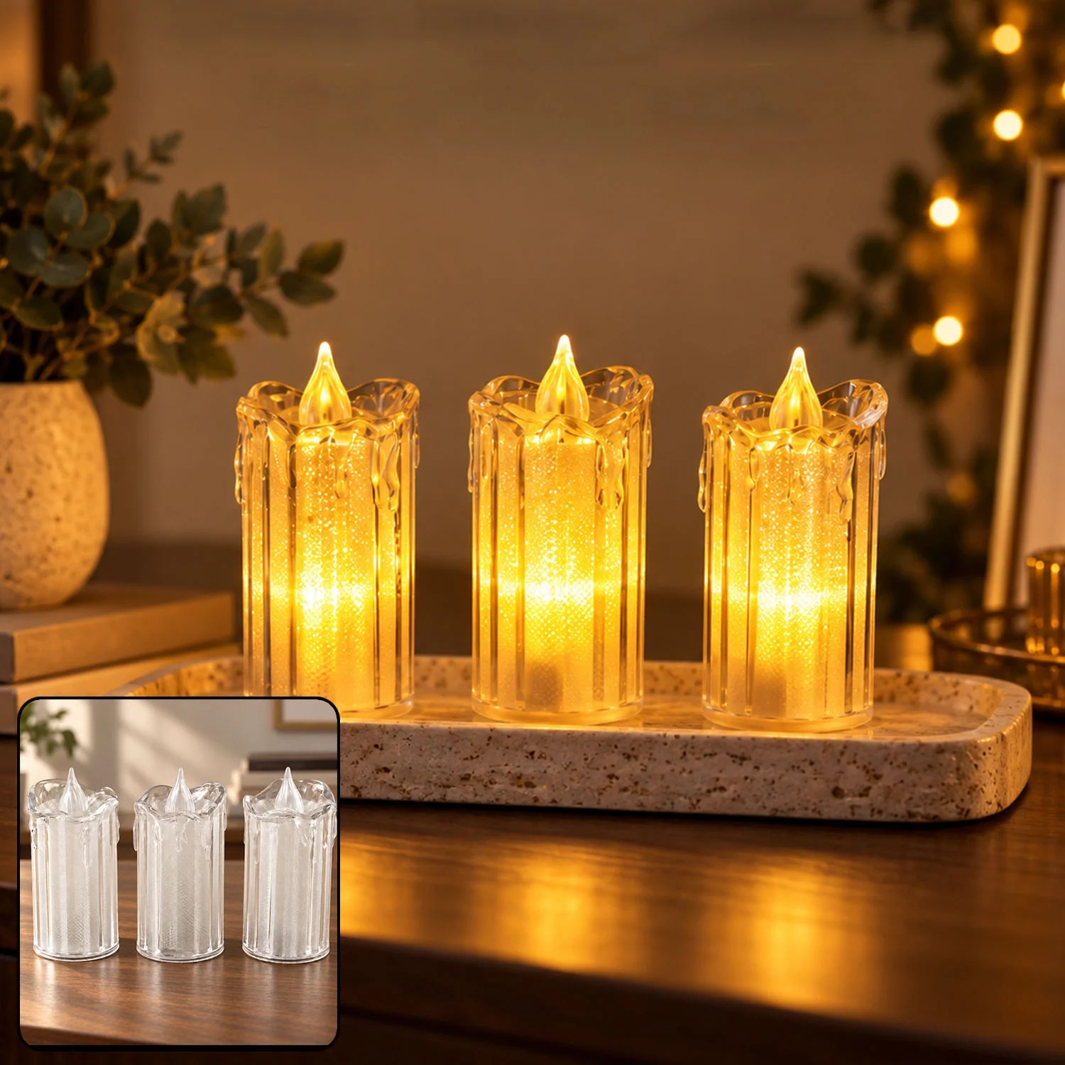 Decorative Flameless LED Candles with Warm Glow for Home and Events (3 Pc Set)