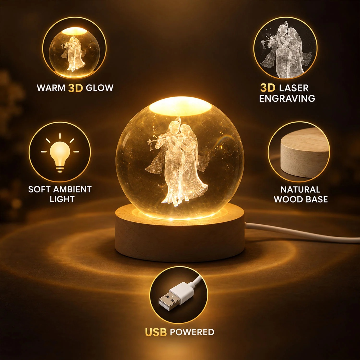 Radha Krishna 3D Crystal Lamp – Spiritual Home Decor | Deodap