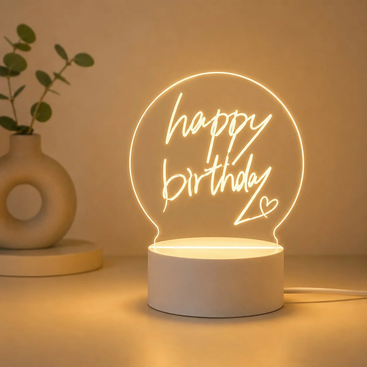 Round USB Acrylic LED Drawing Board Lamp with Erasable Pen for Kids & Home Decor