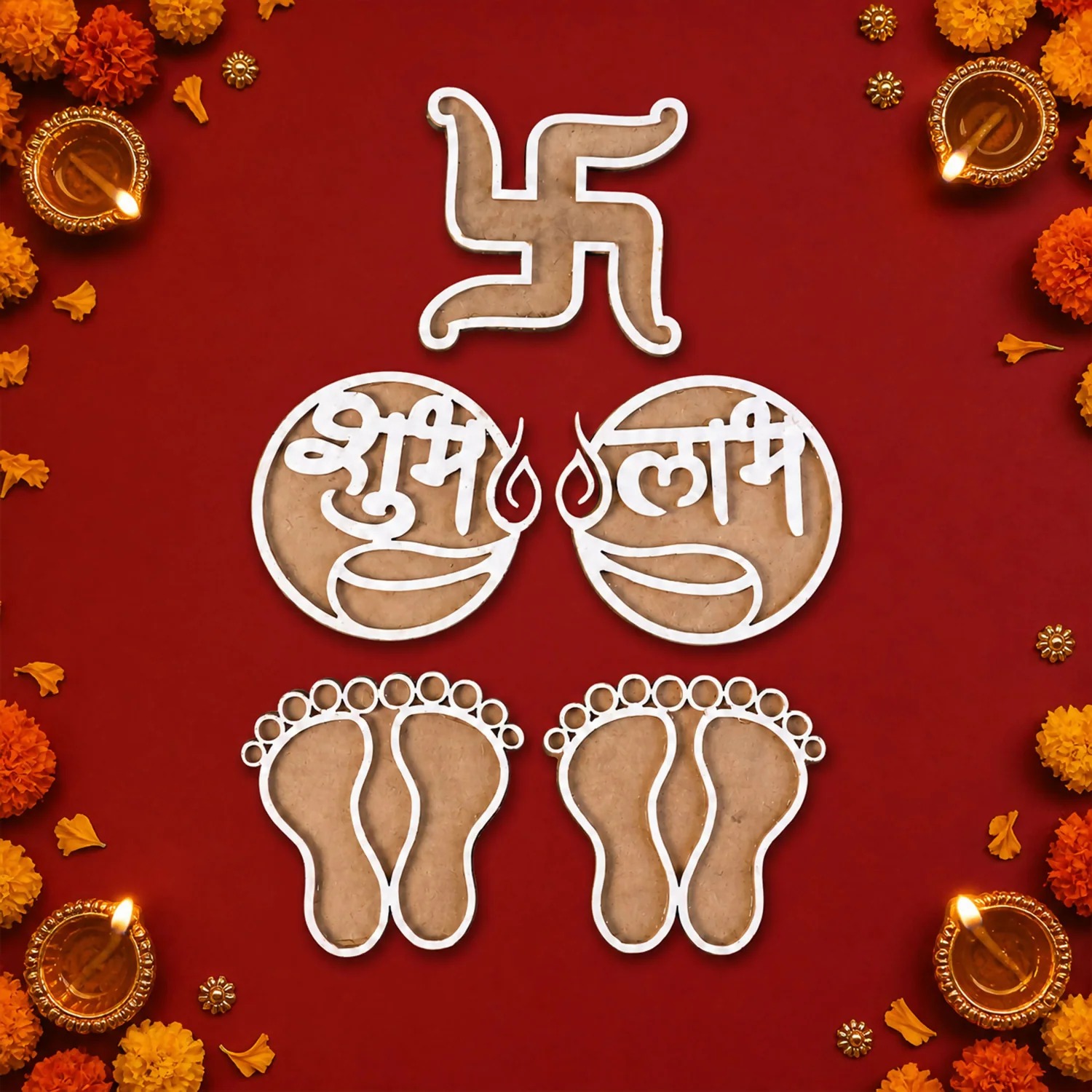 Reusable Wooden Rangoli Stencil Set for Auspicious Decor