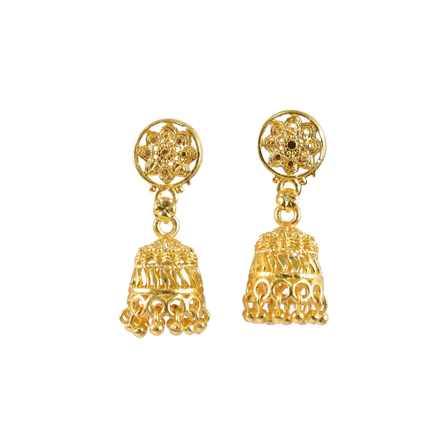 Gold Plated Floral Jhumka Earrings – Elegant Traditional Accessory